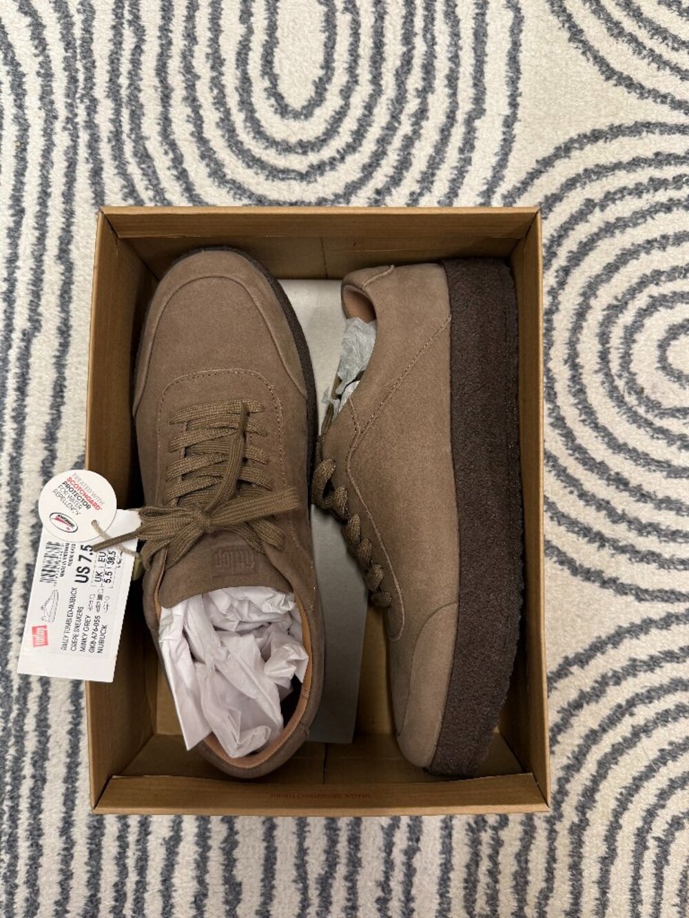 NWT FitFlop Rally Tumbled Nubuck Crepe Sneakers - Size 7.5 - minky grey